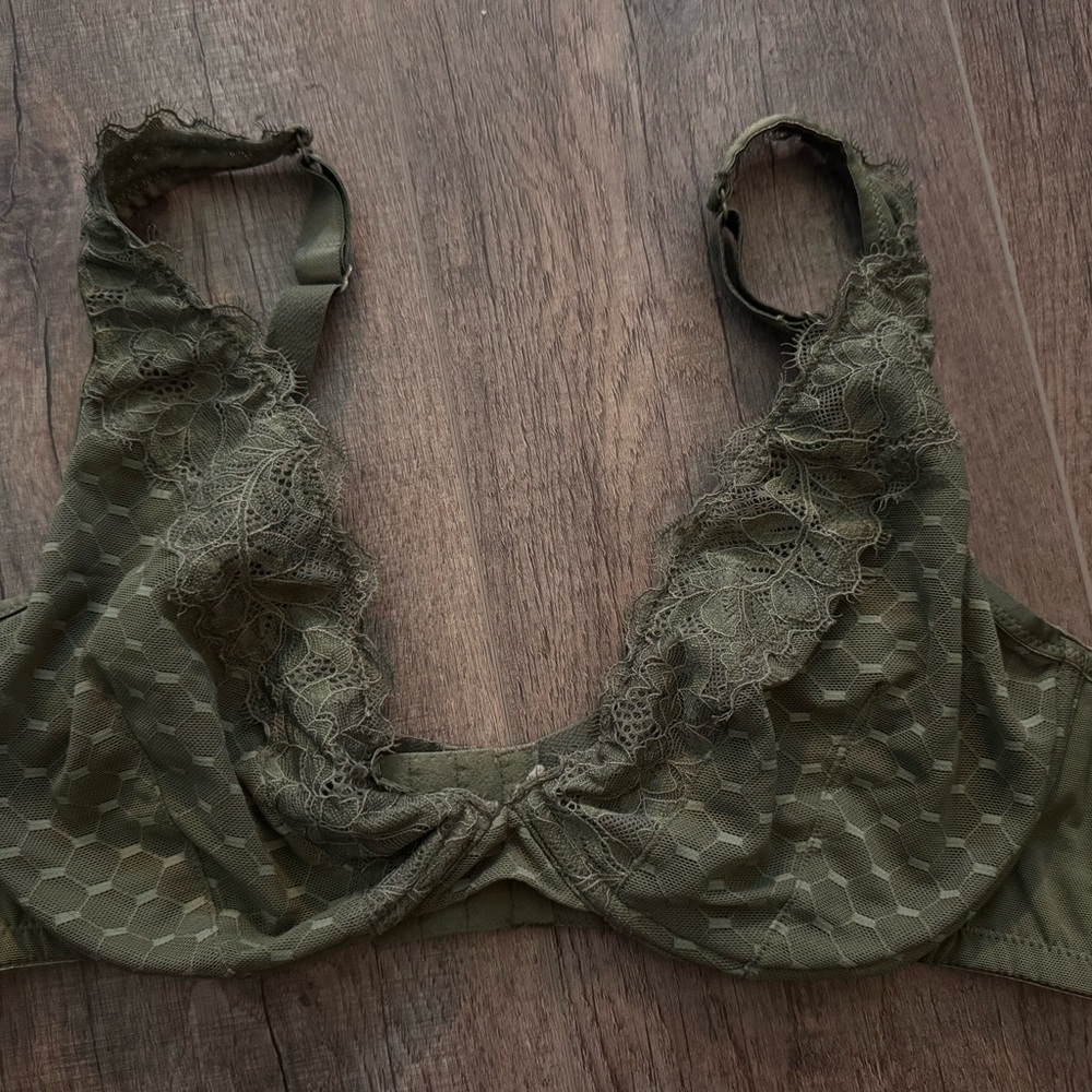 Cacique Olive Lace Trim Bra